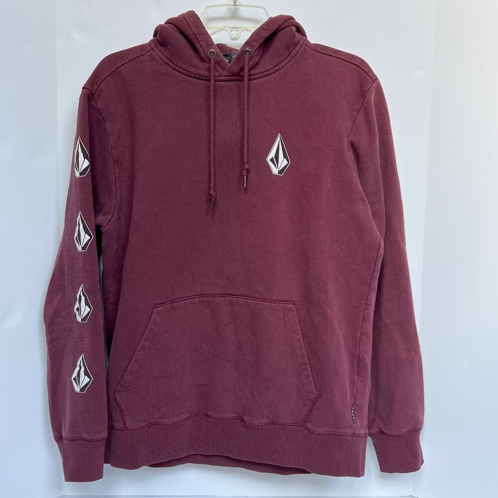 VOLCOM Fleece Hoodie Sweatshirt Boy's Size Large - Burgundy Red EUC Skate Y2K